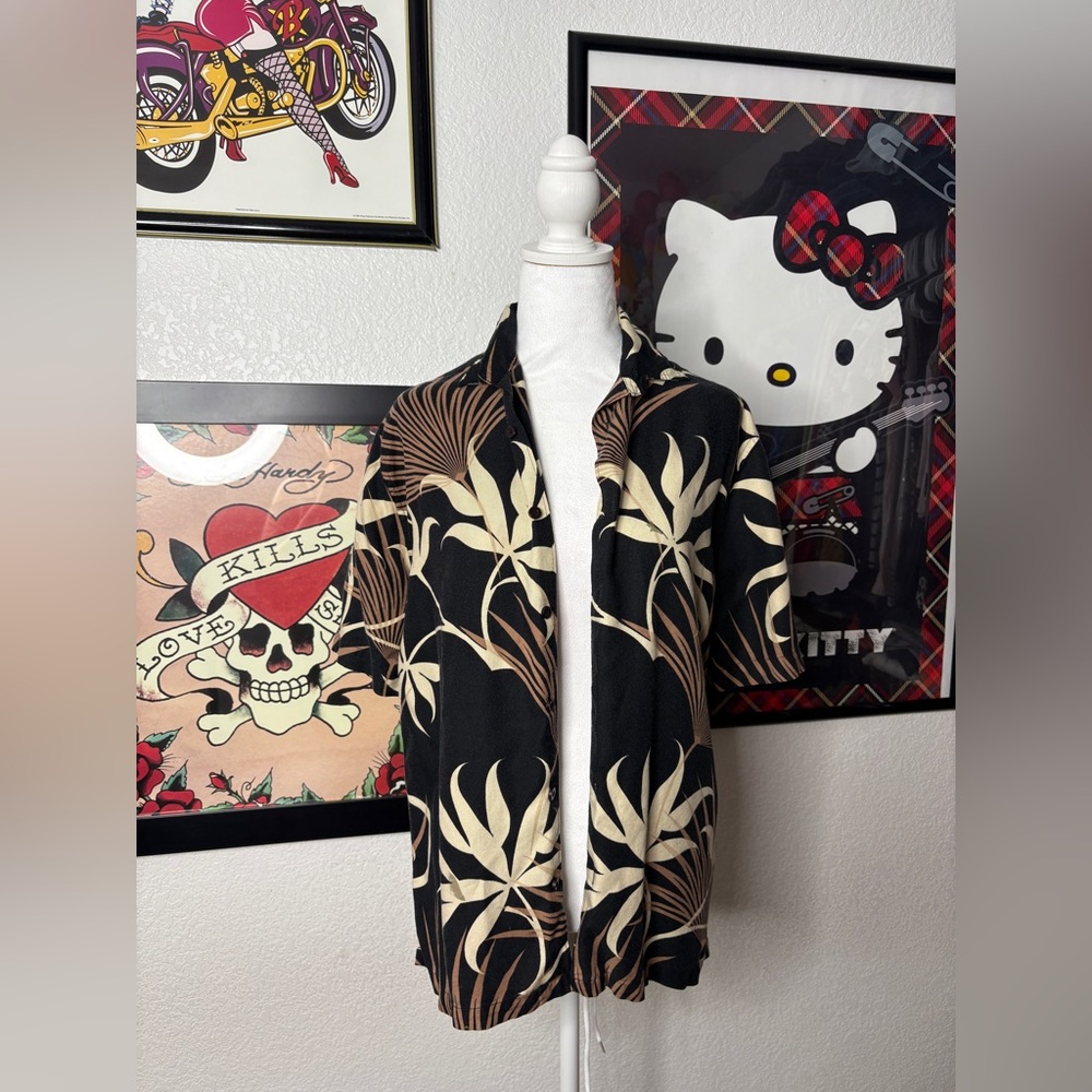 Men’s Cream & Black Tropical Cubavera Button Up Shirt